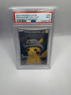 Pokemon Pikachu Grey Felt Hat Van Gogh psa 9 MINT - Image 1