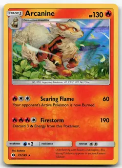 Arcanine 22/149 Holo Holo Rare SM Base Set Pokemon Holo Near Mint - Image 1