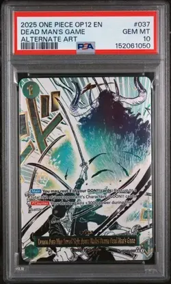 2025 ONE PIECE OP12-037 LEGACY OF THE MASTER DEAD MAN'S GAME ALT ART PSA 10 - Image 1