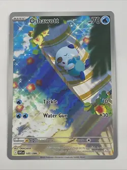 Oshawott 105/086 Pokemon TCG Scarlet & Violet White Flare Illustration Rare Holo - Image 1