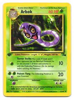 Arbok 31/62 Uncommon Fossil Pokemon 1st Edition HP - Image 1