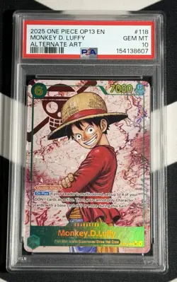 2025 One Piece #OP13-118 Monkey D. Luffy SEC Alt Art Carrying On His Will PSA 10 - Image 1