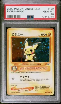 PICHU - #172 - HOLO - 2000 Japanese Pokemon Neo - PSA 10 GEM-MT - Image 1