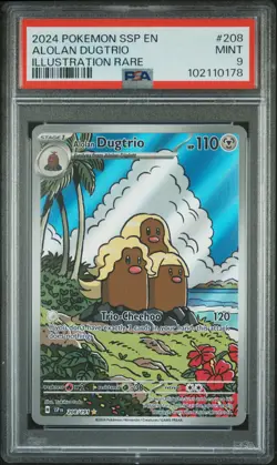 2024 POKEMON SSP EN-SURGING SPARKS ILLUSTRATION RARE #208 ALOLAN DUGTRIO PSA 9 - Image 1