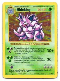 Nidoking 11/102 Holo Rare Base Set Shadowless Pokemon Unlimited HP - Image 1