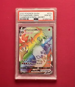 2020 POKEMON CHAMPION'S PATH SECRET RAINBOW RARE CHARIZARD VMAX PSA 10 GEM MT - Image 1