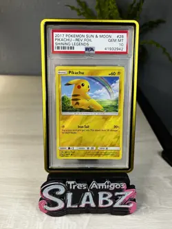 2017 Pokemon Pikachu Reverse Holo Shining Legends Sun & Moon #28 PSA 10 Gem Mint - Image 1