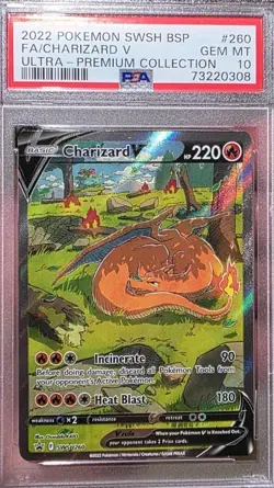 2022 POKEMON SWSH BLACK STAR PROMO #260 FULL ART/CHARIZARD V PSA 10 - Image 1