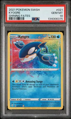 Kyogre PSA 10 English Pokemon Card 021/072 Shining Fates 2021 Amazing Rare - Image 1