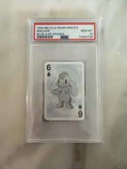 1999 Pokemon Machop 6 of Spades Bicycle Mini Poker Playing Card PSA 10 Gem Mint - Image 1