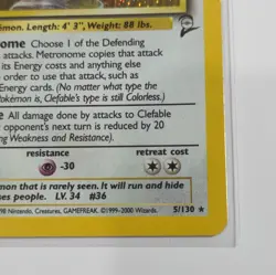 Pokemon TCG Clefable 5/130 Base Set 2 (1999) Holo Rare Swirl - Image 4