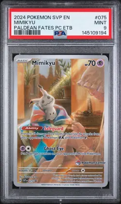 PSA 9 2024 POKEMON SVP EN-SV PROMO 075 MIMIKYU PALDEAN FATES POKEMON CENTER ETB - Image 1