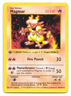 Magmar 36/102 Uncommon Base Set Shadowless Pokemon 1st Edition HP - Image 1