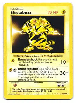 Electabuzz 20/102 Rare Base Set Shadowless Pokemon Unlimited HP - Image 1