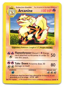 Arcanine 23/102 Uncommon Base Set Shadowless Pokemon Unlimited HP - Image 1