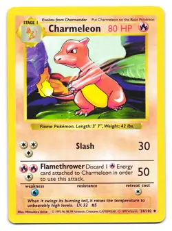 Charmeleon 24/102 Uncommon Base Set Shadowless Pokemon Unlimited MP - Image 1