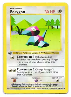 Porygon 39/102 Uncommon Base Set Shadowless Pokemon 1st Edition HP - Image 1