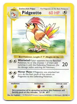 Pidgeotto 22/102 Rare Base Set Shadowless Pokemon Unlimited HP - Image 1