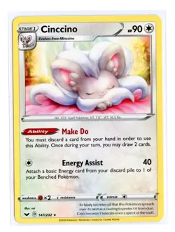Cinccino 147/202 Rare Normal SWSH01: Sword & Shield Base Set Pokemon NM - Image 1