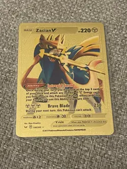 Zacian V Pokemon Gold Foil Card Fan Art Mint Base HP 220 Intrepid Sword 🔥 - Image 1