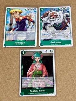 One Piece Trading Card Ccg Tcg Game Set Helmeppo, Gyukimaru, Kouzuki Hiyori Lot - Image 1