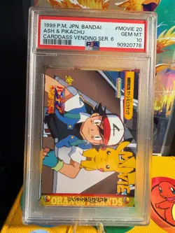 PSA 10 Ash & Pikachu #Movie20 Carddass Japanese Pokemon 1999 - Image 1