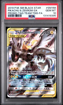 2019 POKEMON SM BLACK STAR PROMO #SM168 FULL ART/PIKACHU & ZEKROM GX PSA 10 - Image 1