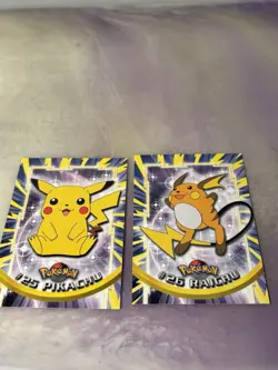 Pikachu 25 + Raichu 26 Black Logo TVAnimation Edition 1999 Topps Pokemon NonHolo - Image 1