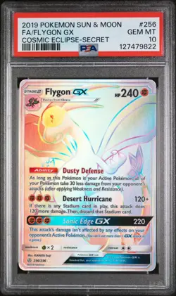 2019 POKEMON SUN & MOON COSMIC ECLIPSE SECRET #256 FULL ART/FLYGON GX PSA 10 - Image 1