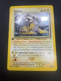 1st Edition Raikou 13/64 Ultra Rare Holo Pokemon Card NM Neo Revolutions Vintage - Image 1