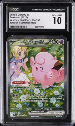 2025 POKEMON JOURNEY TOGETHER #184/159 LILLIE'S CLEFAIRY EX CGC 10 GEM MINT - Image 1