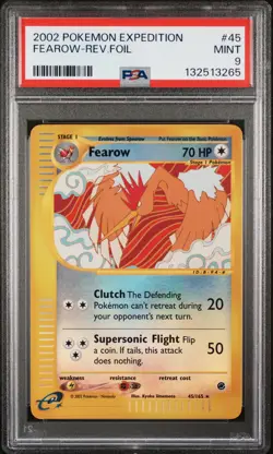 2002 POKEMON EXPEDITION #45 FEAROW-REVERSE FOIL PSA 9 - Image 1