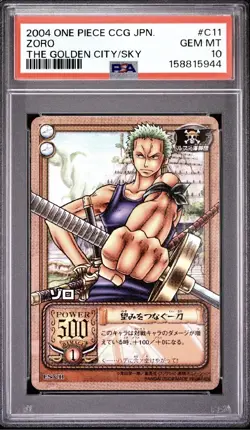 PSA 10 2004 BANDAI ONE PIECE CCG JAPANESE THE GOLDEN CITY IN THE SKY ZORO C11 - Image 1