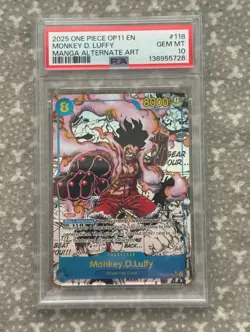 2025 One Piece OP11 EN Manga Alternate Art #118 Monkey D. Luffy PSA 10 GEM MINT - Image 1