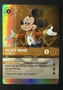 2023 Disney Lorcana Mickey Mouse #18/P1 D100 Holo Enchanted Signed - Image 1