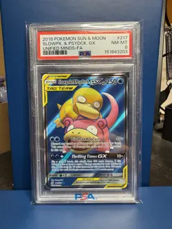 2019 Pokemon Sun & Moon Slowpoke Psyduck GX Fa Unified Minds PSA 8 - Image 1