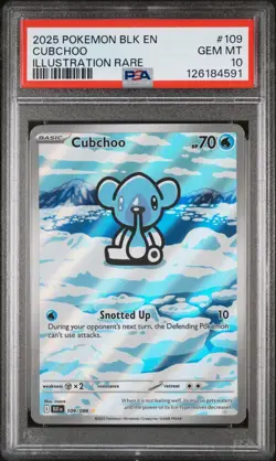 2025 POKEMON BLK EN-BLACK BOLT 109 CUBCHOO ILLUSTRATION RARE - PSA 10 LOW POP! - Image 1