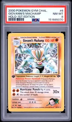Giovanni's Machamp 6/132 1st Edition Gym Challenge Pokemon PSA 8 - Image 1