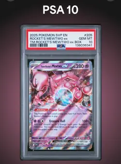 2025 POKEMON TEAM ROCKET'S MEWTWO EX BOX #205 TEAM ROCKET'S MEWTWO EX PSA 10 - Image 1