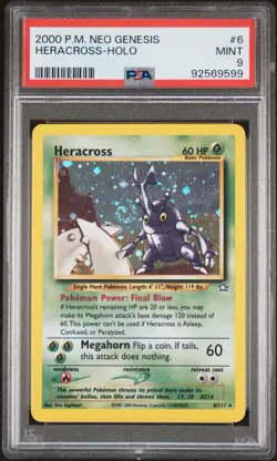 Pokemon TCG Heracross Neo Genesis Holo Card 6/111 Unlimited Rare PSA 9 SWIRL - Image 1