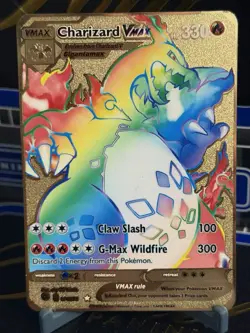 Gold Rainbow Metal Pokemon Card Charizard VMAX 074/073 Fan Art Card - Image 1