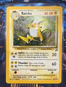Pokemon Base Set 2 Raichu Holo 16/130 #16 NM Perfect Swirl!! - Image 1