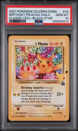 2021 Pokemon Celebrations Classic Black Star #24 Birthday Pikachu Holo PSA 10 - Image 1