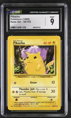 CGC 9 MINT Pikachu 1999 Base Set 58/102 Pokemon Card - Image 1