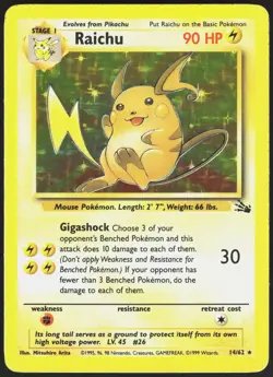 Raichu 14/62 Holo Unlimited Holo Fossil Rare Arita Lightly Played - Image 2