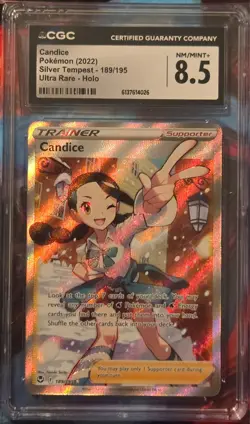 CGC 8.5 Candice 189/195 Full Art Trainer Ultra Rare Silver Tempest Pokemon Card - Image 1