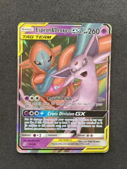 Espeon & Deoxys GX 72 TAG TEAM Naganadel & Guzzlord GX 158 **HP** Pokemon 2019 - Image 2