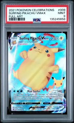 2021 Pokemon Celebrations #009 Surfing Pikachu Vmax PSA9 - Image 1
