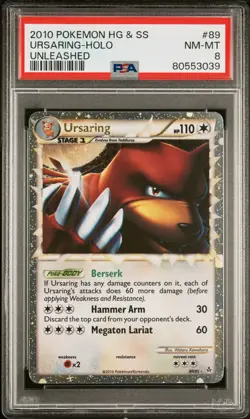 2010 POKEMON UNLEASHED URSARING PRIME #89 ULTRA RARE HOLO PSA 8 NM-MT #80553039 - Image 1