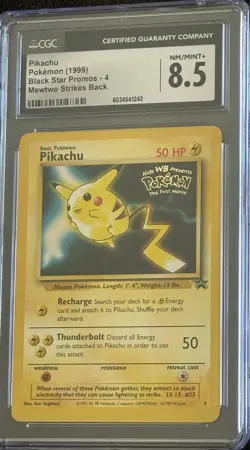 1999 Pikachu Black Star Promo Mewtwo Strikes Back CGC 8.5 - Image 1